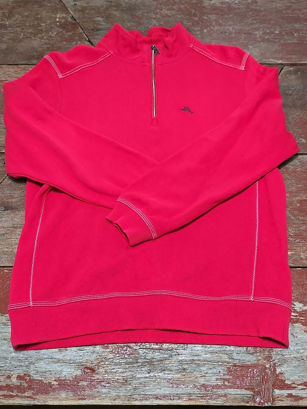 Tommy Bahama Men's Bright Pink Quarter-Zip Sweater. Size MED
